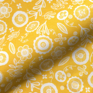 Ottoman-Druckstoff mit Folklore-Blumenmuster Gelb/Weiss