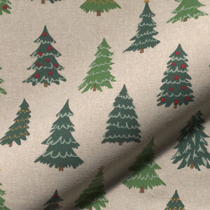 Premium-Druckstoff in Leinenoptik mit Tannenbaum-Motiv